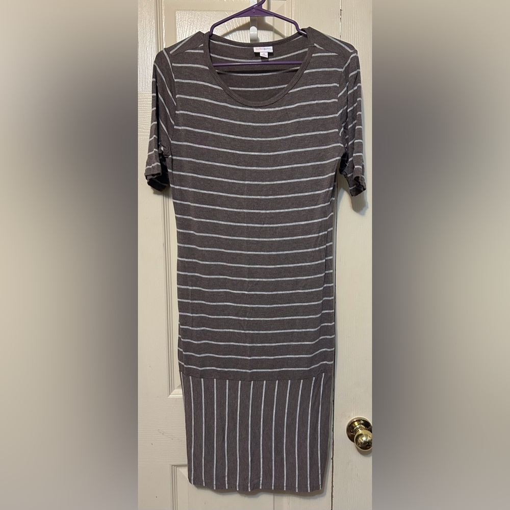LuLuRoe Gray Striped Dress size medium